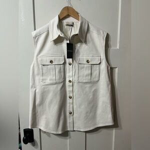 Nicholas Womens  Adelpha Utility Vest Sleeveless shirt Ivory Brown buttons